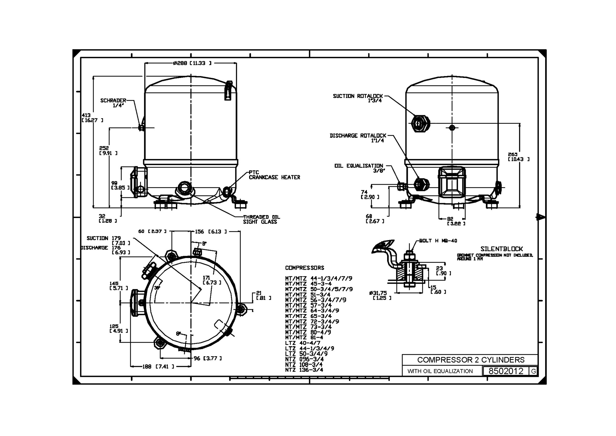 Compresseur hermétique à pistons Danfoss - MTZ50 4VI  400/3/50