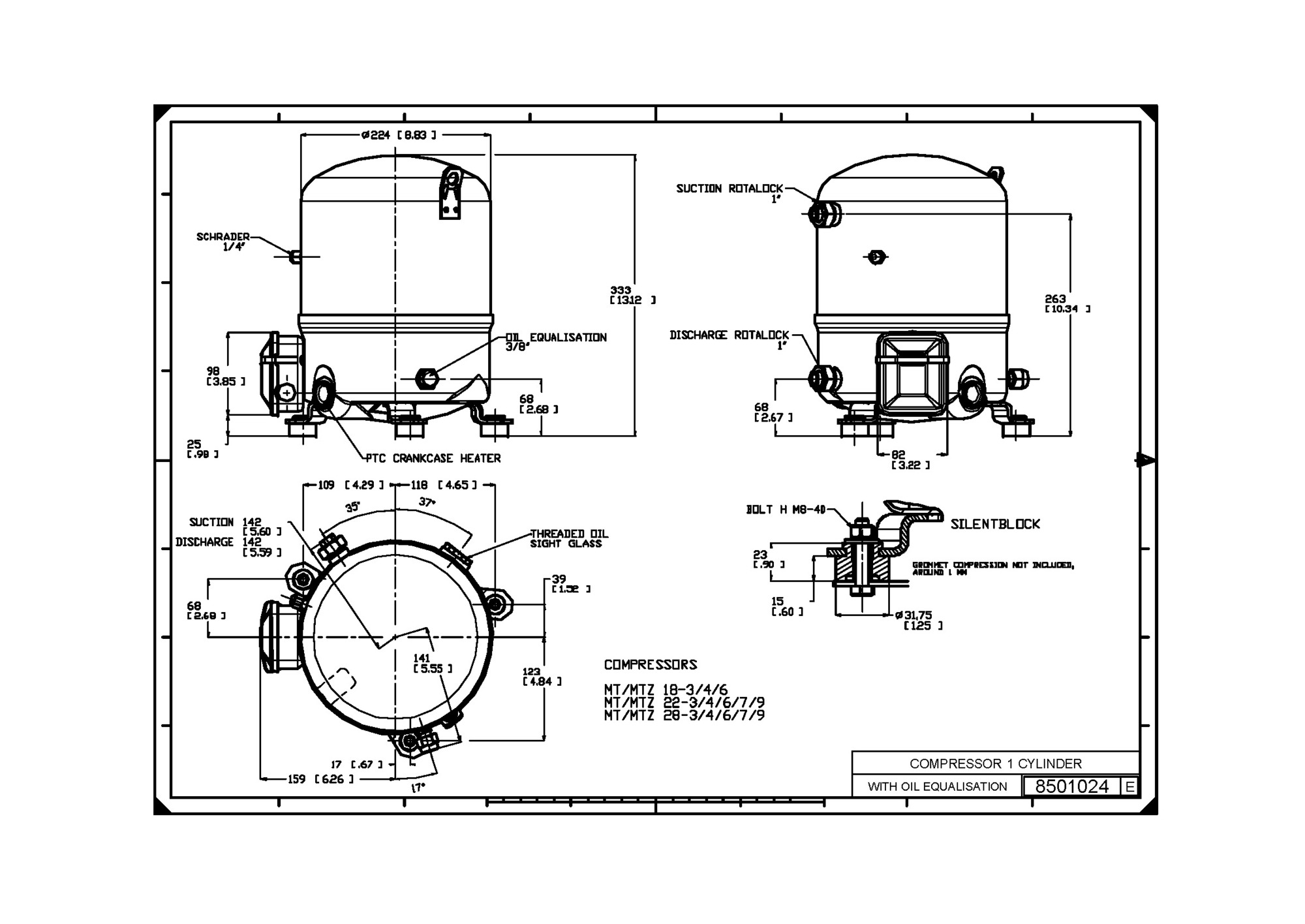 Compresseur hermétique à pistons Danfoss - MTZ28-6VI  240/3/50